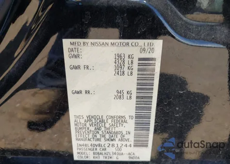 2020 Nissan Altima Sv Fwd from USA, damaged, VIN 1N4BL4DV8LC281244